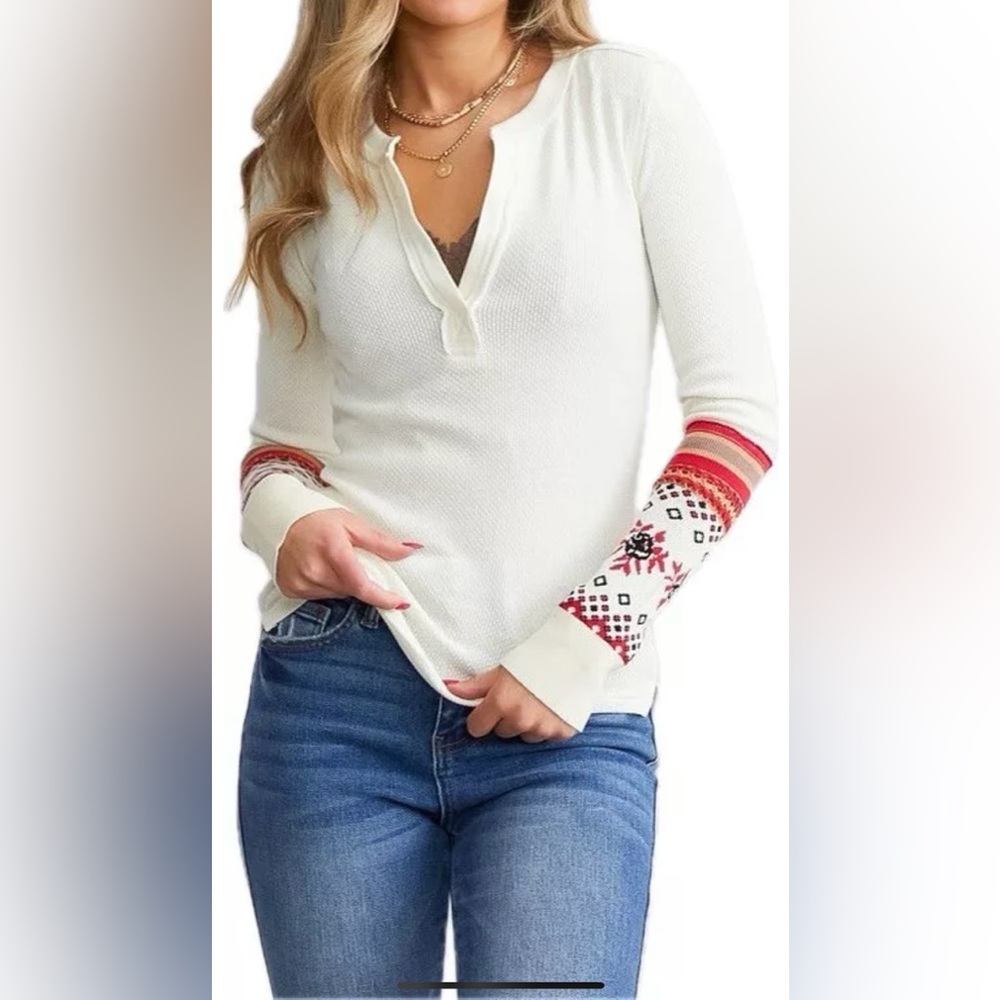 Free People Women's Mikah Notch Neck Layering Cuff Top Cream Combo, XSmall #52
